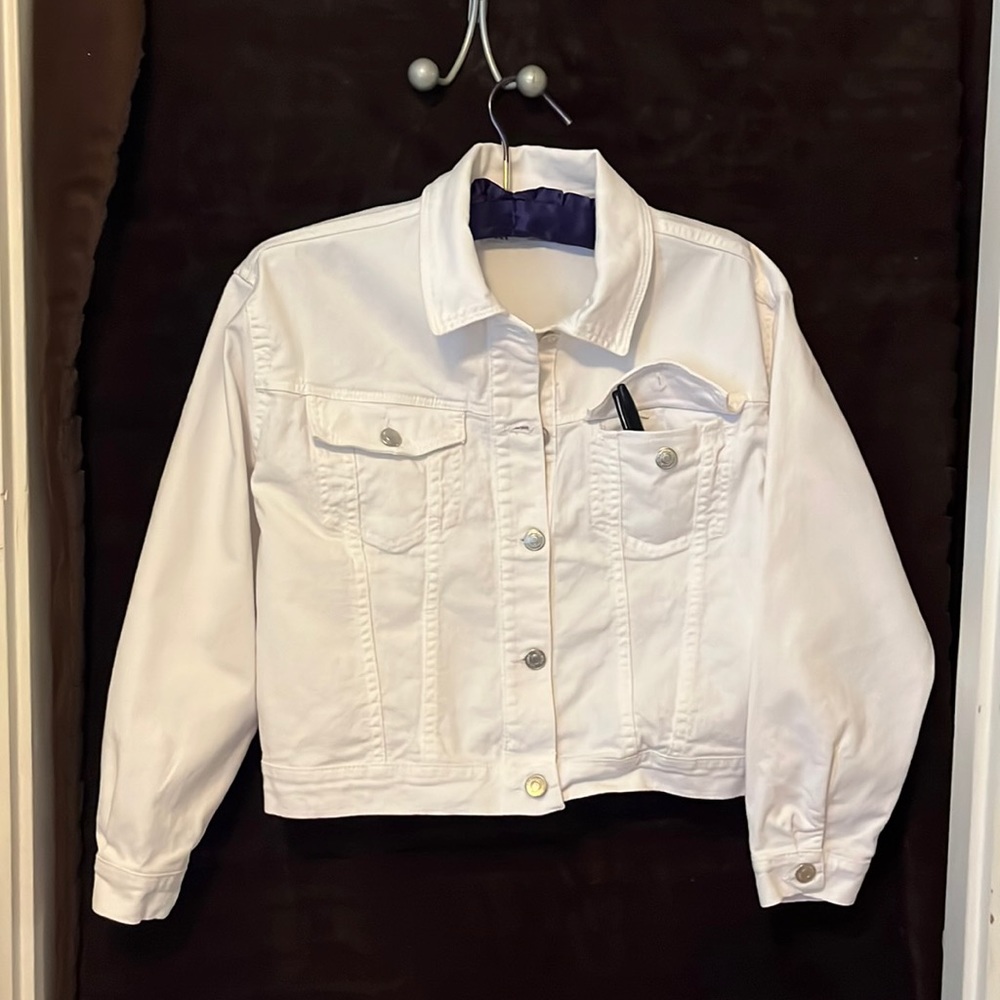 NWOT ZARA white denim jean jacket Large